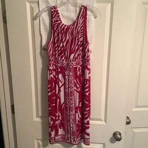 Madison ladies Dress Embellished Neckline Fuschia/ White Size M